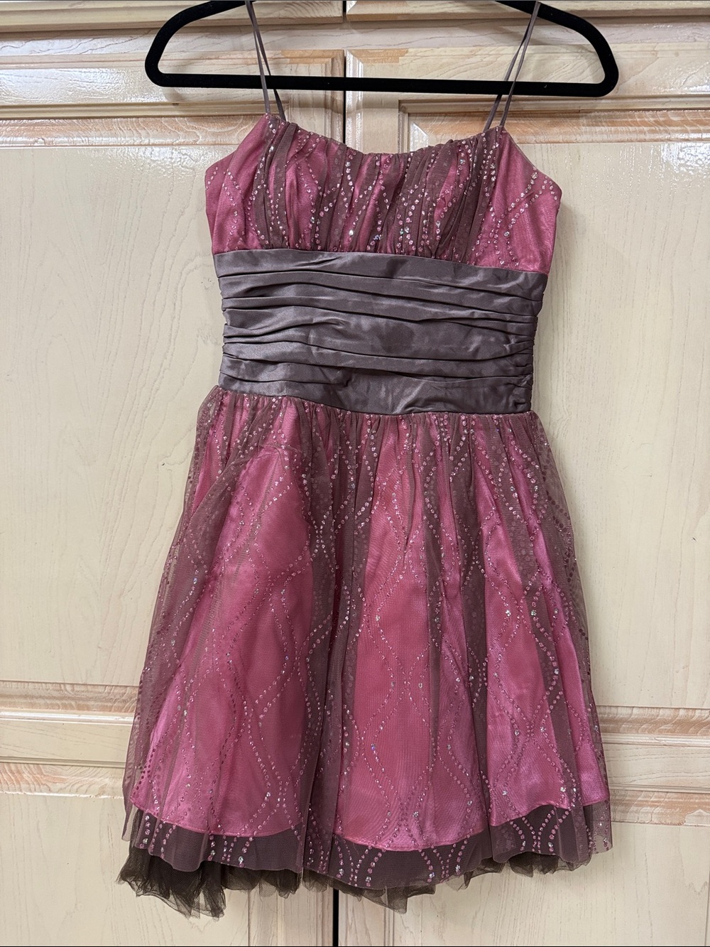Morgan & Co. Pink and Brown Sparkle Tulle Party Dress